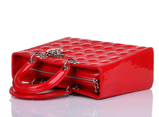 replica jumbo lady dior patent leather bag 6322 red with silver
